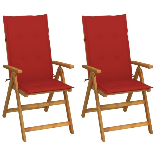 Reclining garden chairs with pillows, 2 pcs., solid acacia