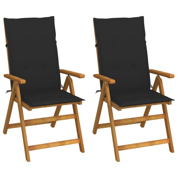 Reclining garden chairs with pillows, 2 pcs., solid acacia