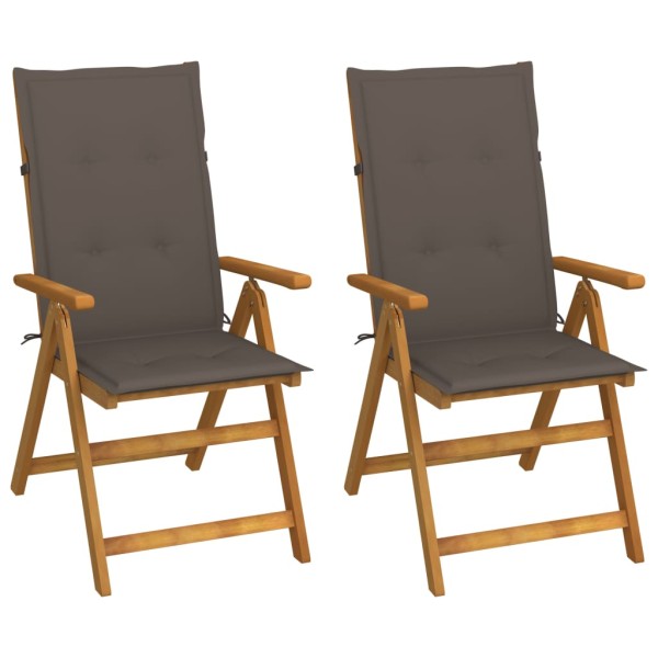 Reclining garden chairs with pillows, 2 pcs., solid acacia