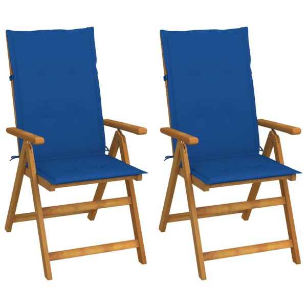 Reclining garden chairs with pillows, 2 pcs., solid acacia