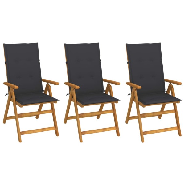 Folding garden chairs with pillows, 3 pcs., solid acacia