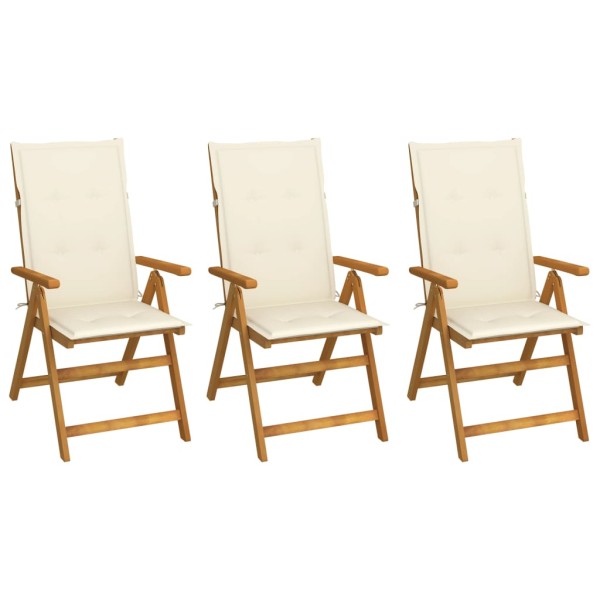 Folding garden chairs with pillows, 3 pcs., solid acacia