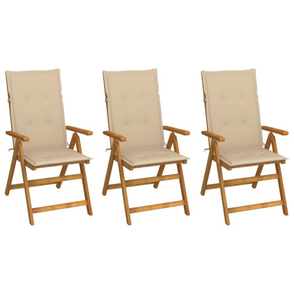 Folding garden chairs with pillows, 3 pcs., solid acacia