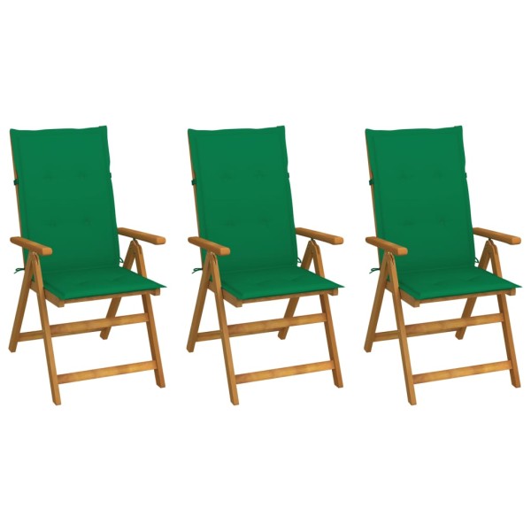 Folding garden chairs with pillows, 3 pcs., solid acacia