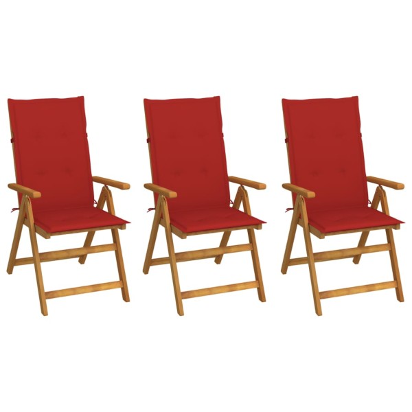 Folding garden chairs with pillows, 3 pcs., solid acacia