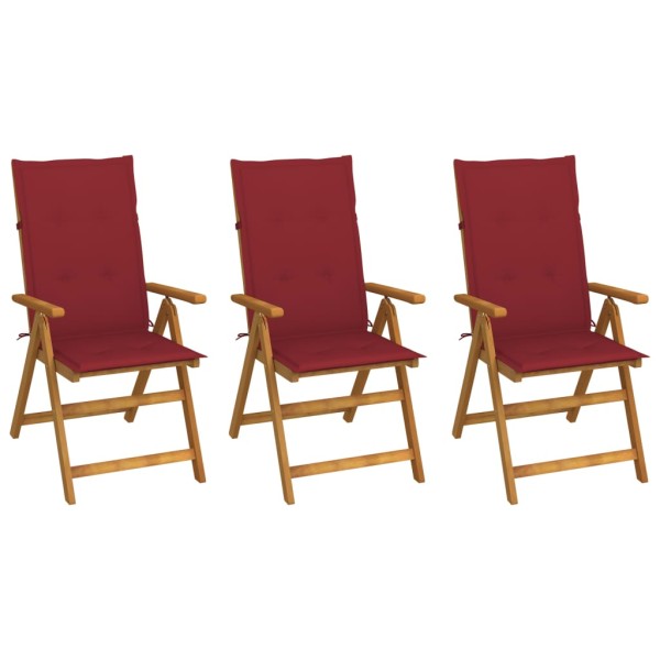 Folding garden chairs with pillows, 3 pcs., solid acacia