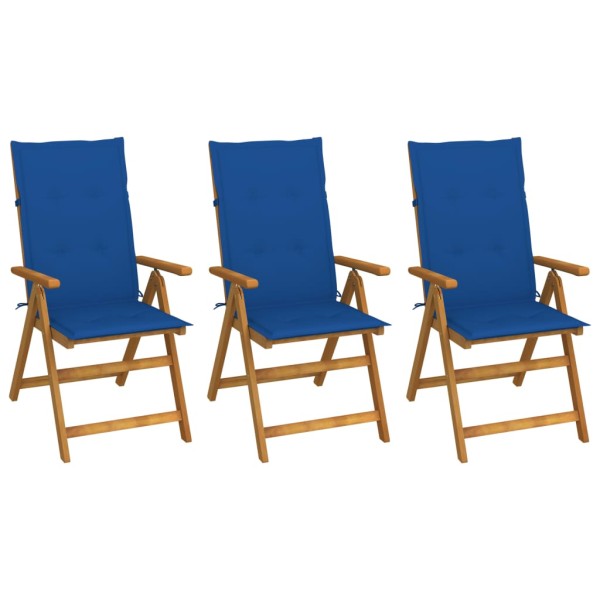 Folding garden chairs with pillows, 3 pcs., solid acacia