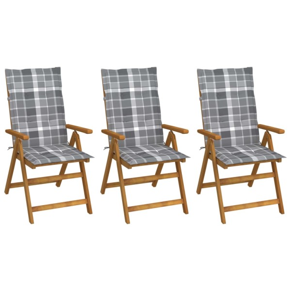Folding garden chairs with pillows, 3 pcs., solid acacia