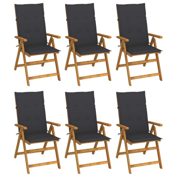 Folding garden chairs with pillows, 6 pcs., solid acacia