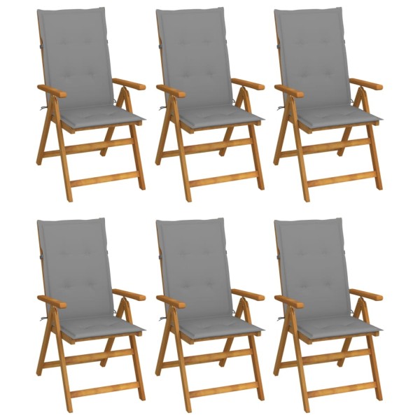 Folding garden chairs with pillows, 6 pcs., solid acacia