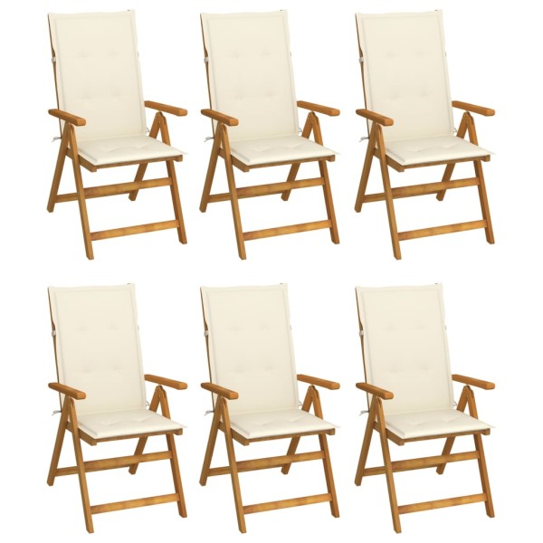 Folding garden chairs with pillows, 6 pcs., solid acacia