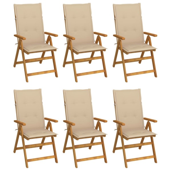 Folding garden chairs with pillows, 6 pcs., solid acacia