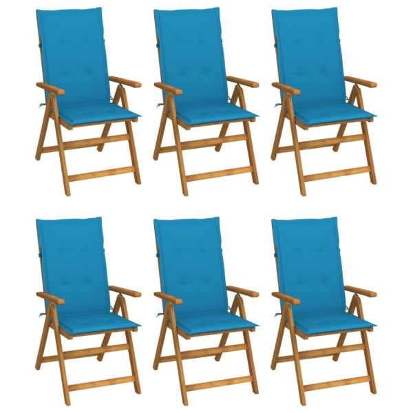 Folding garden chairs with pillows, 6 pcs., solid acacia