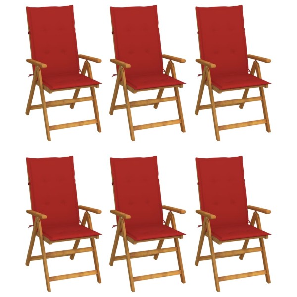Folding garden chairs with pillows, 6 pcs., solid acacia