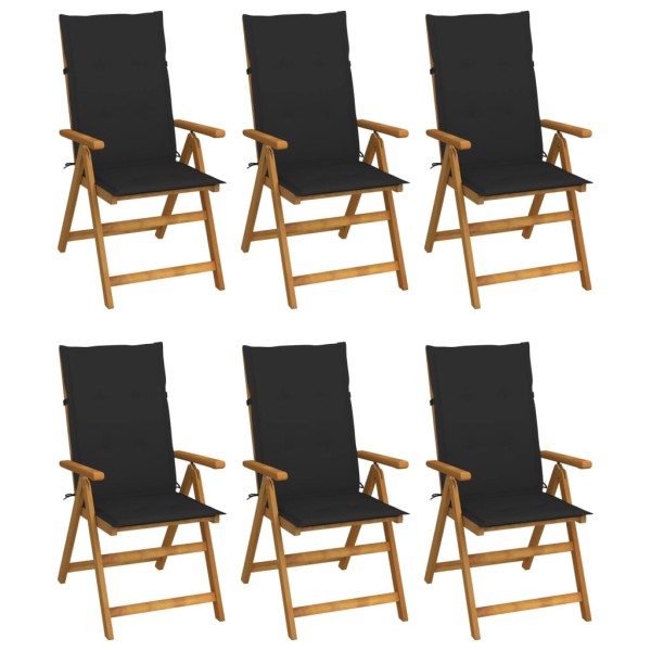 Folding garden chairs with pillows, 6 pcs., solid acacia