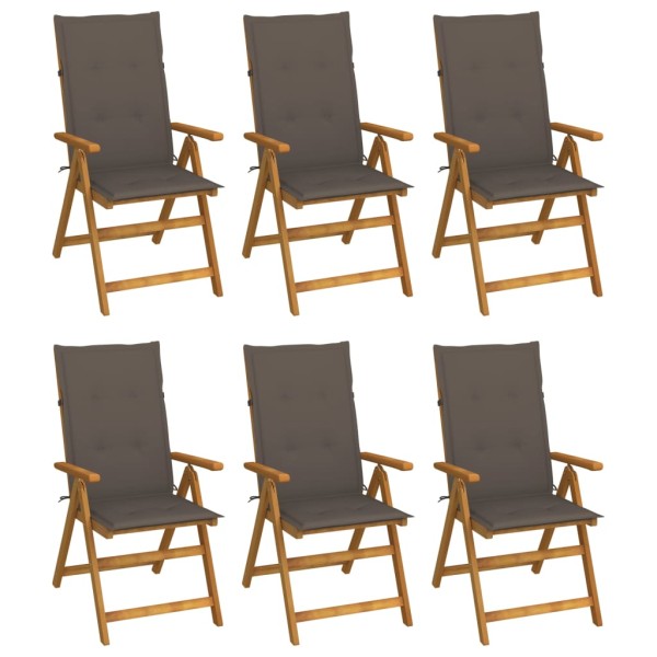 Folding garden chairs with pillows, 6 pcs., solid acacia