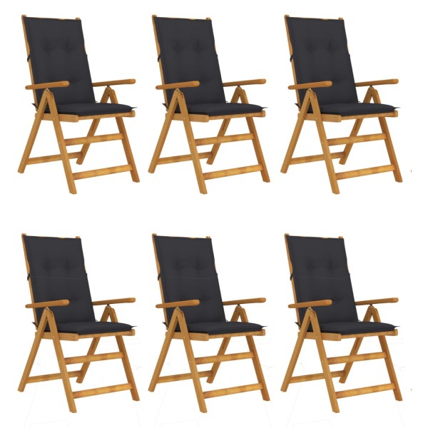 Folding garden chairs with pillows, 6 pcs., solid acacia