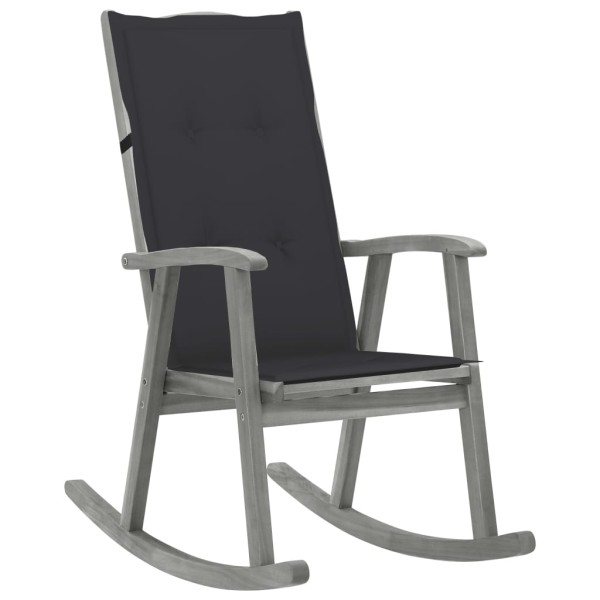 Rocking chair with cushions, gray color, solid acacia