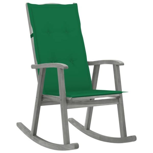 Rocking chair with cushions, gray color, solid acacia