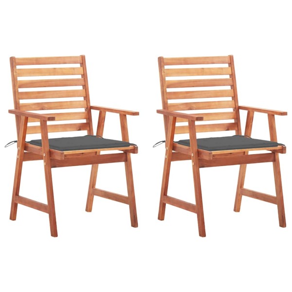 Outdoor dining chairs with cushions, 2 pcs., solid acacia