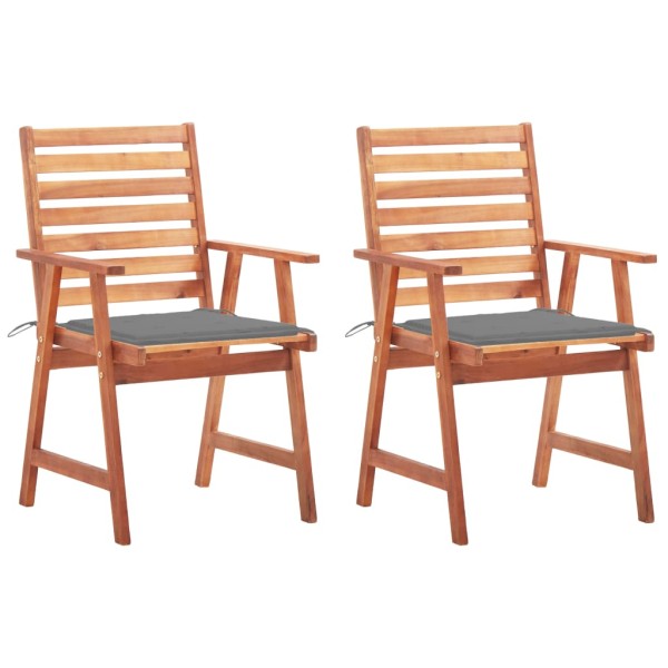 Outdoor dining chairs with cushions, 2 pcs., solid acacia