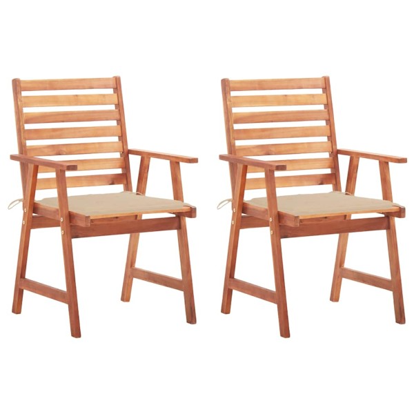 Outdoor dining chairs with cushions, 2 pcs., solid acacia