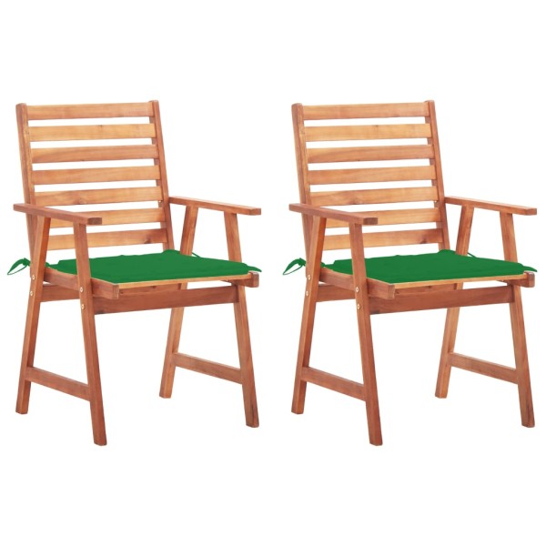 Outdoor dining chairs with cushions, 2 pcs., solid acacia