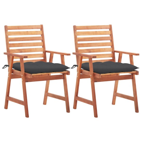 Outdoor dining chairs with cushions, 2 pcs., solid acacia