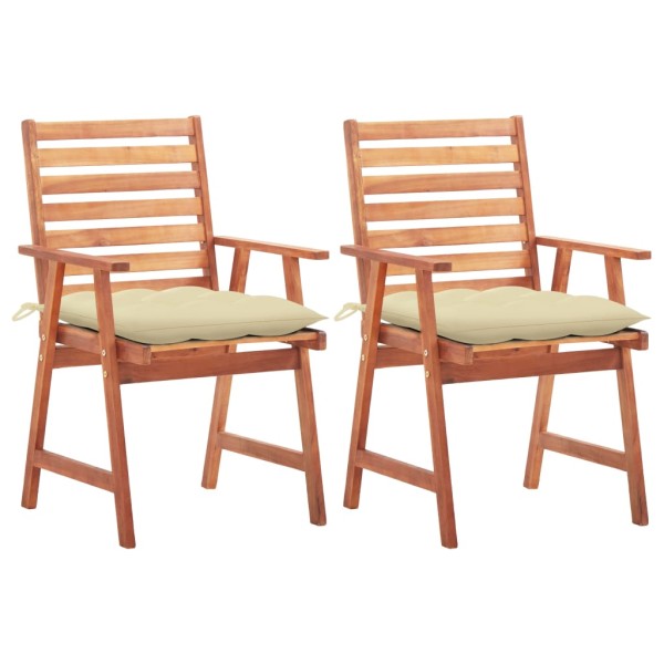Outdoor dining chairs with cushions, 2 pcs., solid acacia