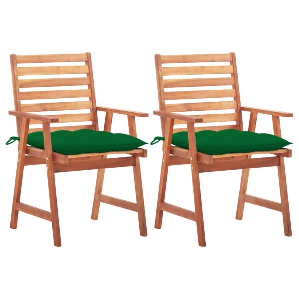 Outdoor dining chairs with cushions, 2 pcs., solid acacia