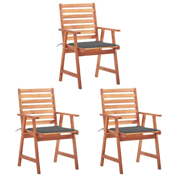 Outdoor dining chairs with cushions, 3 pcs., solid acacia