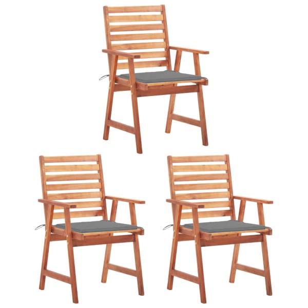 Outdoor dining chairs with cushions, 3 pcs., solid acacia