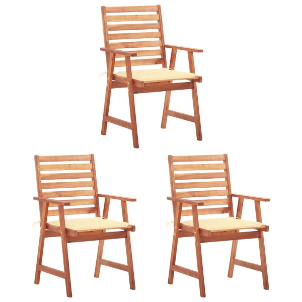 Outdoor dining chairs with cushions, 3 pcs., solid acacia