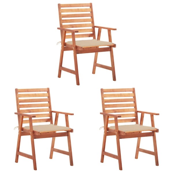 Outdoor dining chairs with cushions, 3 pcs., solid acacia