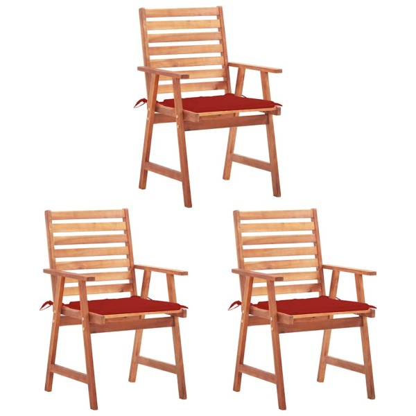 Outdoor dining chairs with cushions, 3 pcs., solid acacia