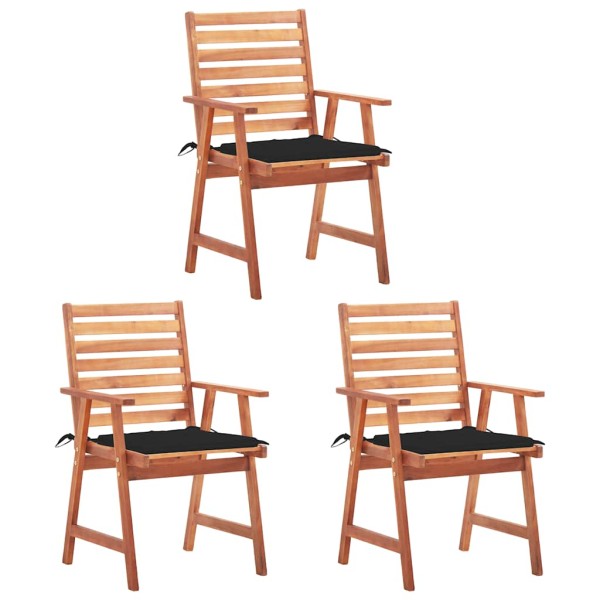 Outdoor dining chairs with cushions, 3 pcs., solid acacia