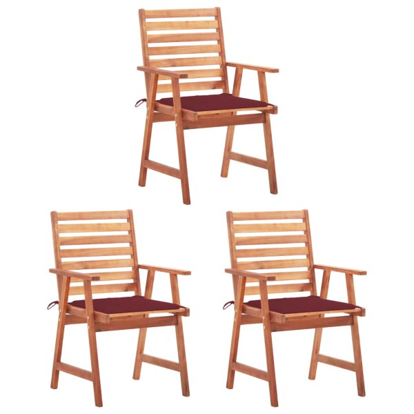 Outdoor dining chairs with cushions, 3 pcs., solid acacia