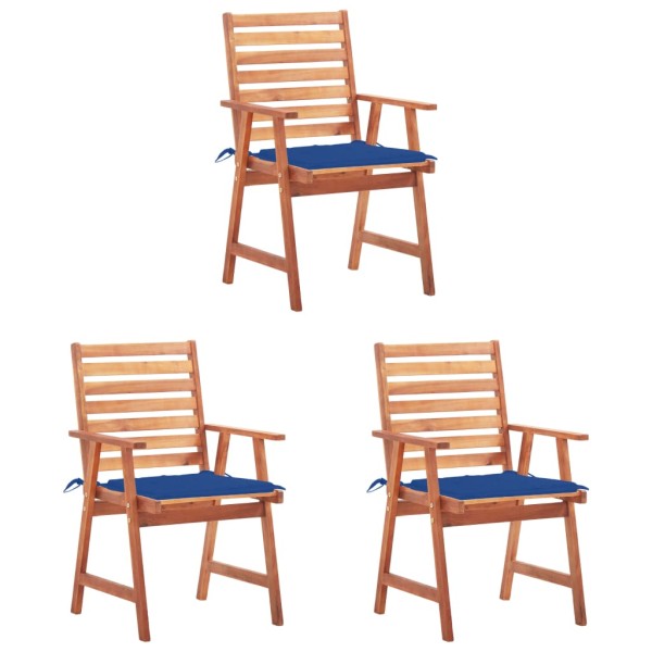 Outdoor dining chairs with cushions, 3 pcs., solid acacia