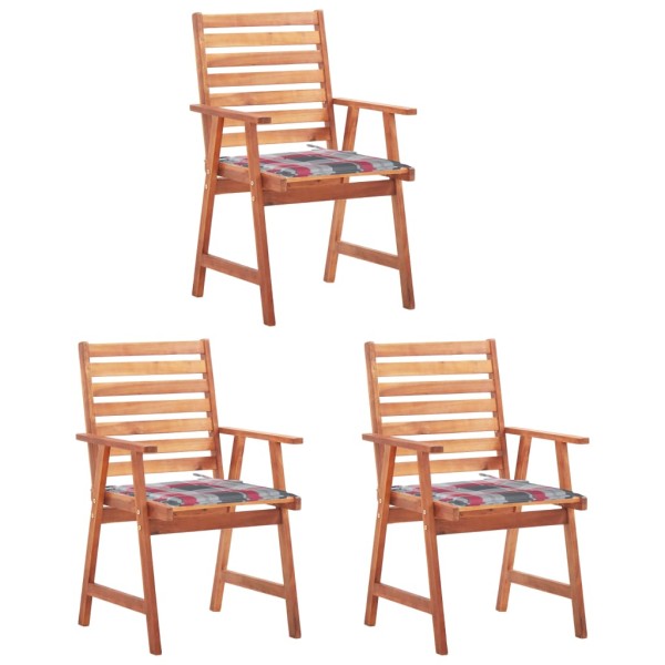 Outdoor dining chairs with cushions, 3 pcs., solid acacia