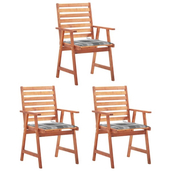 Outdoor dining chairs with cushions, 3 pcs., solid acacia