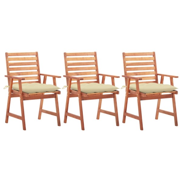 Outdoor dining chairs with cushions, 3 pcs., solid acacia