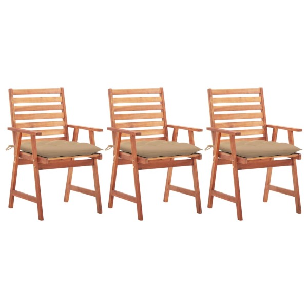 Outdoor dining chairs with cushions, 3 pcs., solid acacia