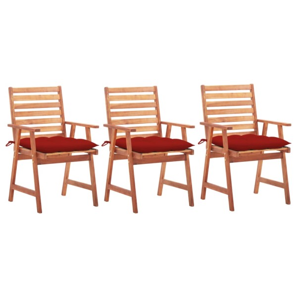 Outdoor dining chairs with cushions, 3 pcs., solid acacia