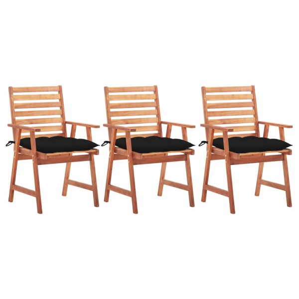 Outdoor dining chairs with cushions, 3 pcs., solid acacia