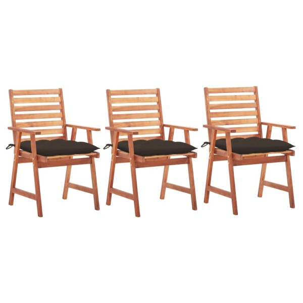 Outdoor dining chairs with cushions, 3 pcs., solid acacia