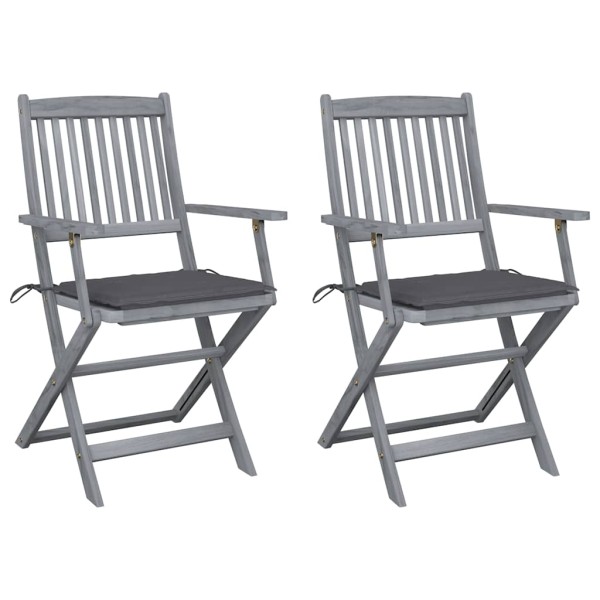 Folding outdoor chairs with pillows, 2 pcs., solid acacia