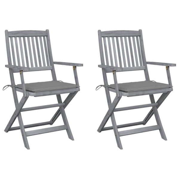 Folding outdoor chairs with pillows, 2 pcs., solid acacia