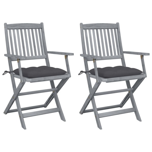 Folding outdoor chairs with pillows, 2 pcs., solid acacia