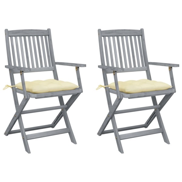 Folding outdoor chairs with pillows, 2 pcs., solid acacia