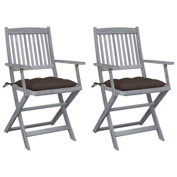 Folding outdoor chairs with pillows, 2 pcs., solid acacia